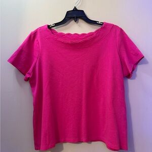 Pink Scalloped Neck Women's Top